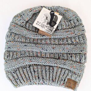 C.C Messy Bun Beanie Tail NWT Gray Ponytail Hat for Women Winter Knit Beanie Cap